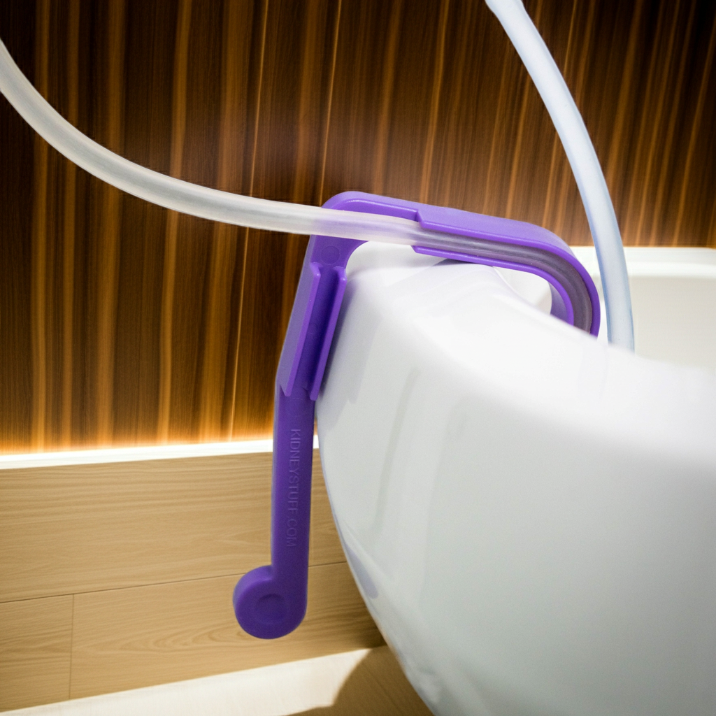 Drain-Away Toilet Clip for Peritoneal Dialysis